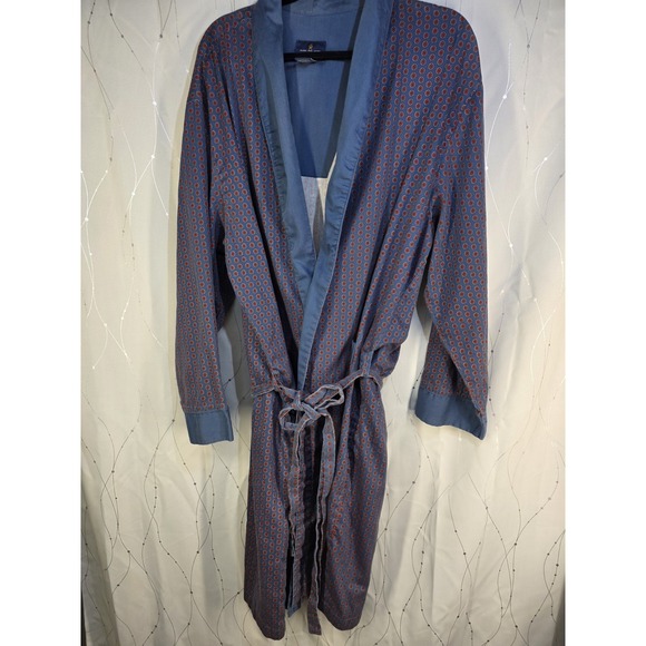 Stafford Other - Stafford Mens Robe L/XL Blue Medallion Print Cotton Blend Smokers Jacket‎ Hefner